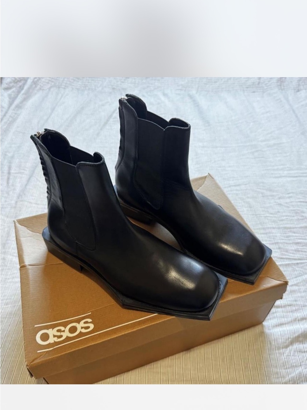 ASOS Black Leather Chealsea Boots with Square Toe